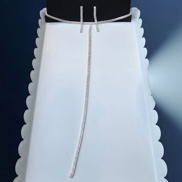 Windsor ✦ Glam Rhinestone Necklace & Earrings Set ✦ T-Shaped Silver Design NWT - Picture 3 of 6